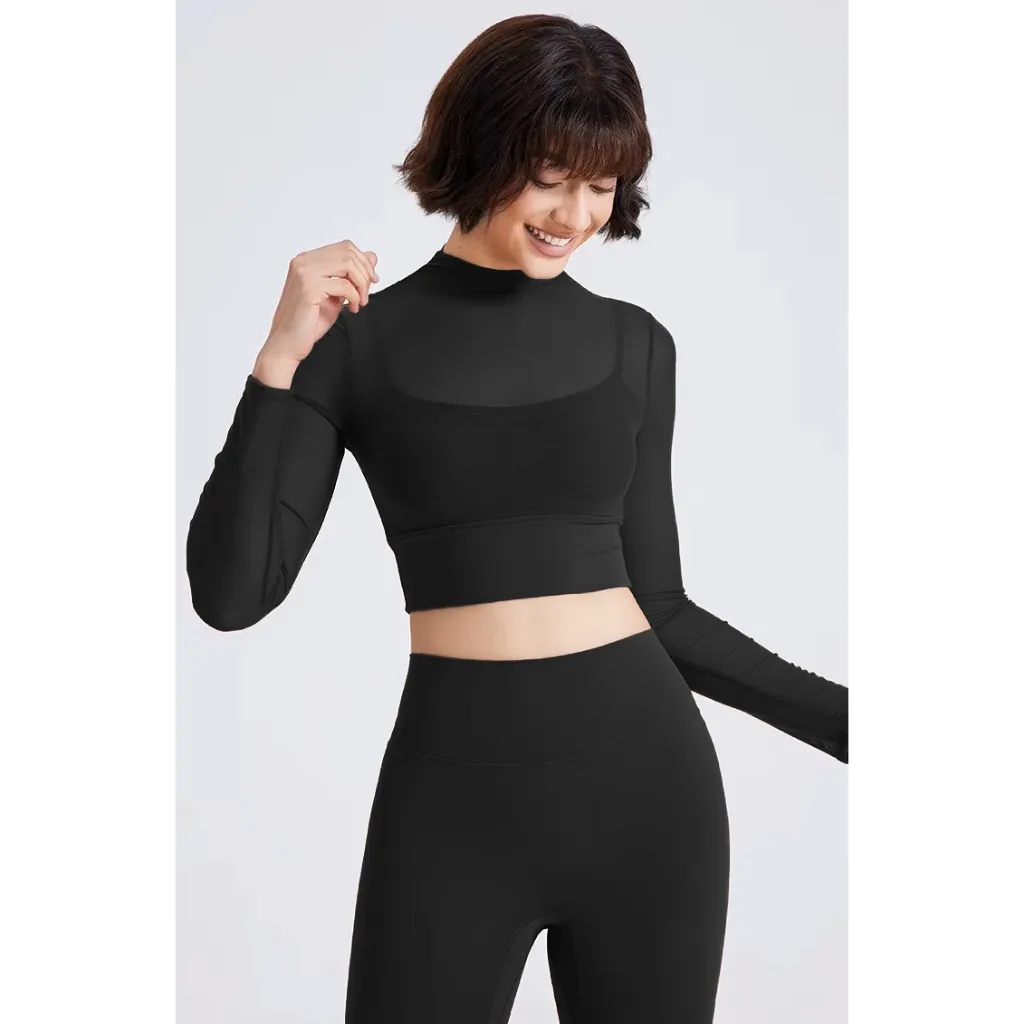 Insport- Tshirt Olahraga Baju Panjang Crop Transparan Premium Baju GYM ZUMBA BJ 9031