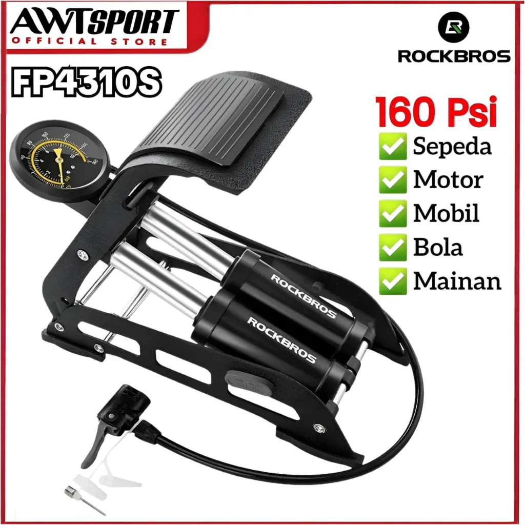ROCKBROS Pompa Sepeda Motor Injak Ban Sepeda Mobil Bola Portable FP4310S Double Silinder 160psi