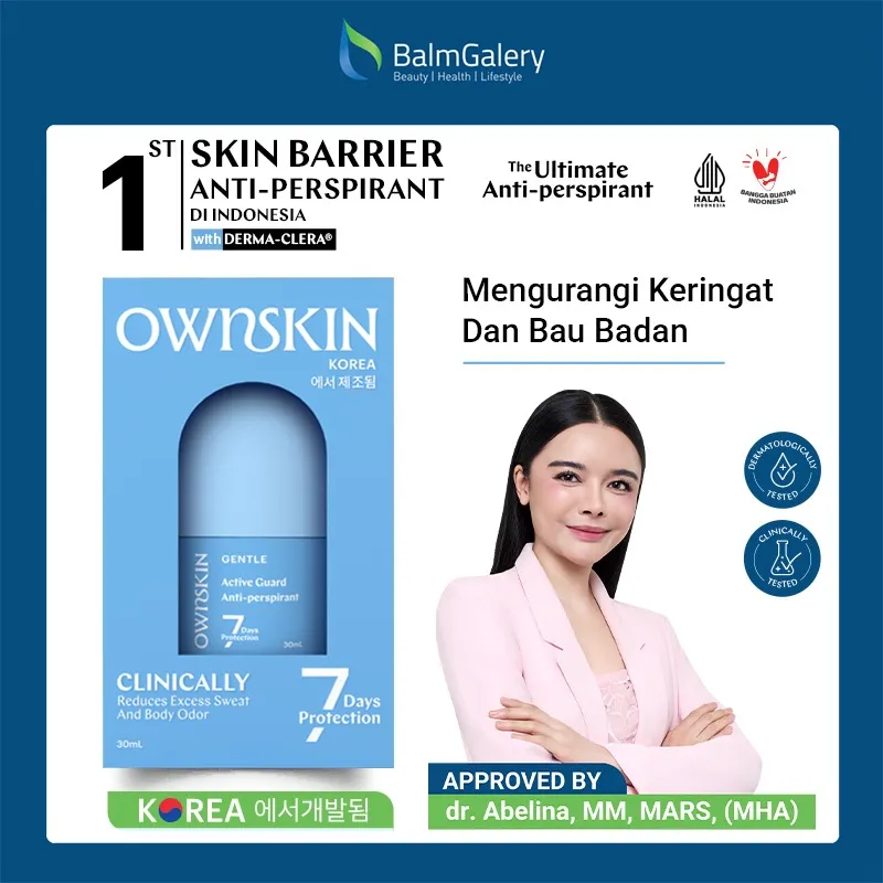 BALMGALERY | OWNSKIN GENTLE Active Guard Antiperspirant Roll On 30ml | Super Efektif Mengurangi Keringat & Bau Badan | Barrier Care + Whitening + Skin Bright - AntiPerspirant/ Deodorant Perspirex