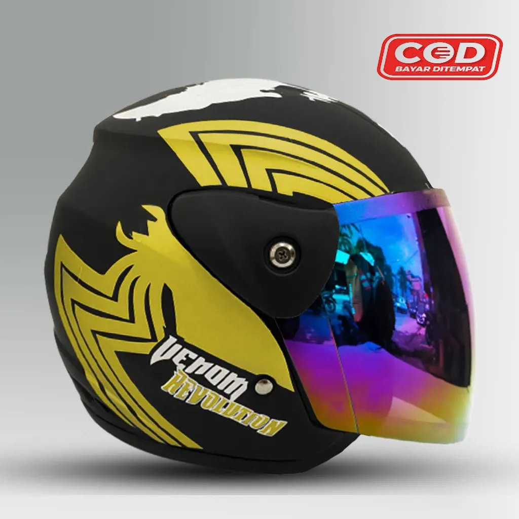 Helm Half Face Dewasa Evo Inovation Mirip Seperti Helm GM Motif Venom KACA PELANGI Untuk Pria Dan Wanita Dewasa SNI Bisa COD free packing dus