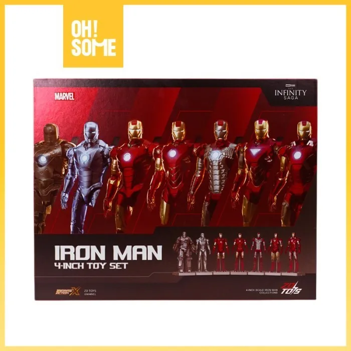 OHSOME ZD Toys Marvel Iron Man Set Mark 1-7 Set Action Figure Patung Pajangan Figure Ironman MK1-7 4 Inch Scale
