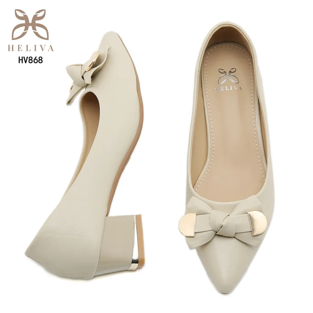 C274 GY Heliva Lyla Sepatu Kantor Lancip Pita Depan Hak Tahu 4cm Sedang Kantoran Wanita Perempuan HV868