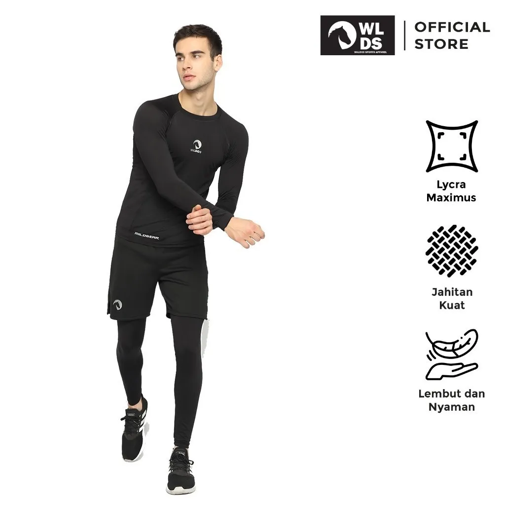 WLDS WALDOS 1 Set Pakaian Baselayer Manset & Celana Pria Compression Sports Running Gym Outdoor