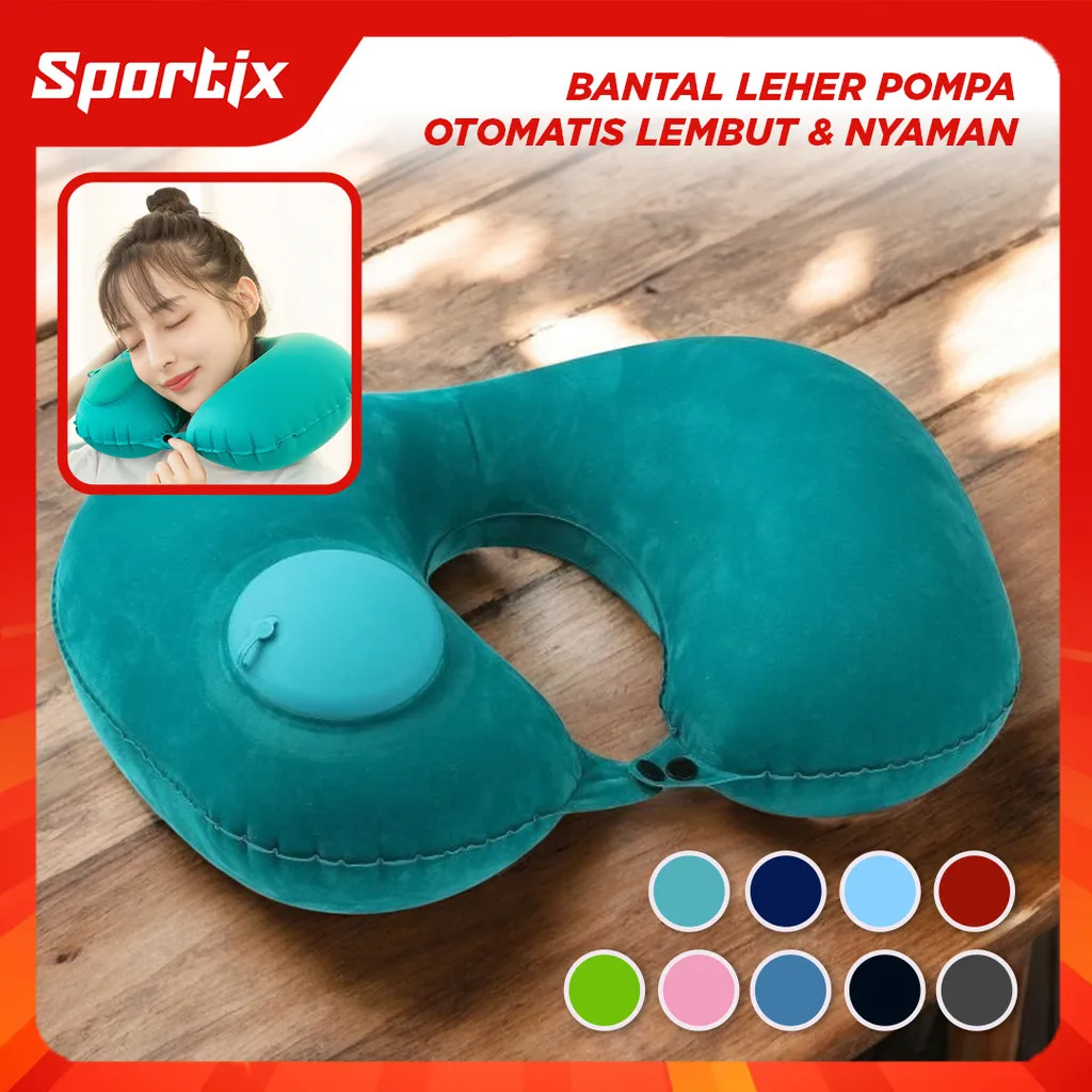 Sportix - Bantal Leher Angin Pompa Otomatis Traveling Inflatable Travel Neck Pillow U-Shaped - Bantal Leher serbaguna