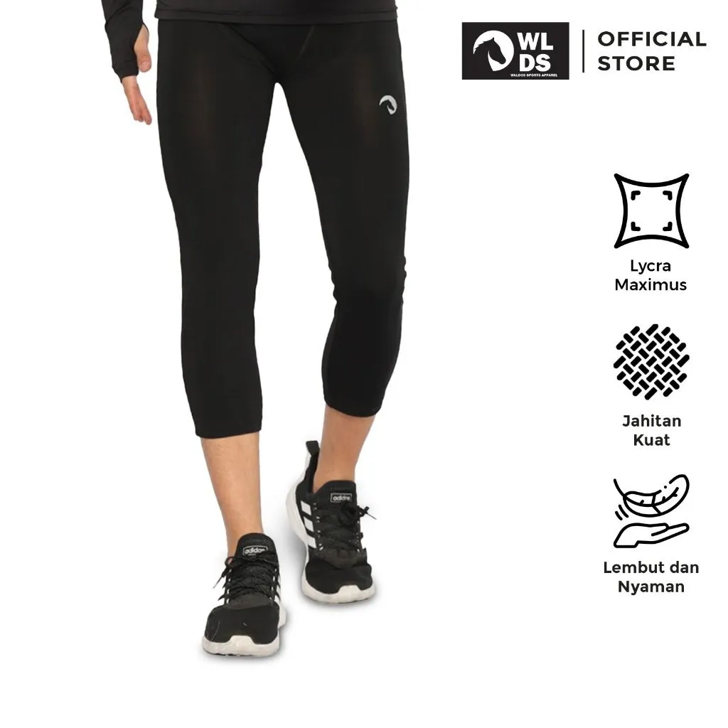WLDS WALDOS Celana Legging Pria 3/4 dan 7/8 Compression Pants Lycra Maximus Hitam