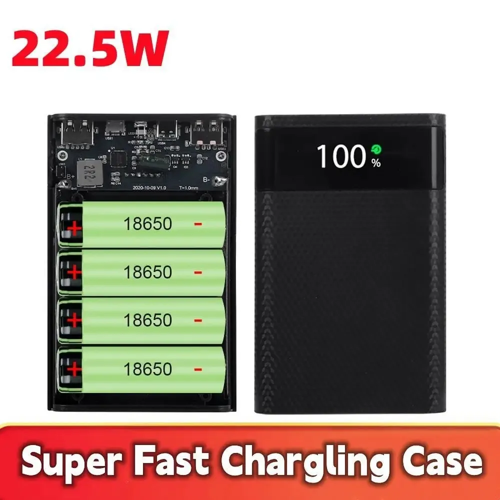 DIY Power Bank Rakitan Case 4 Slot 18650 LCD Display Dual USB Fast Charging QC4+ PD3 PPS Kapasitas Hingga 15000mAh Senter LED Input Type C Micro USB Rakitan Powerbank Custom Travel Gadget Charger Portable