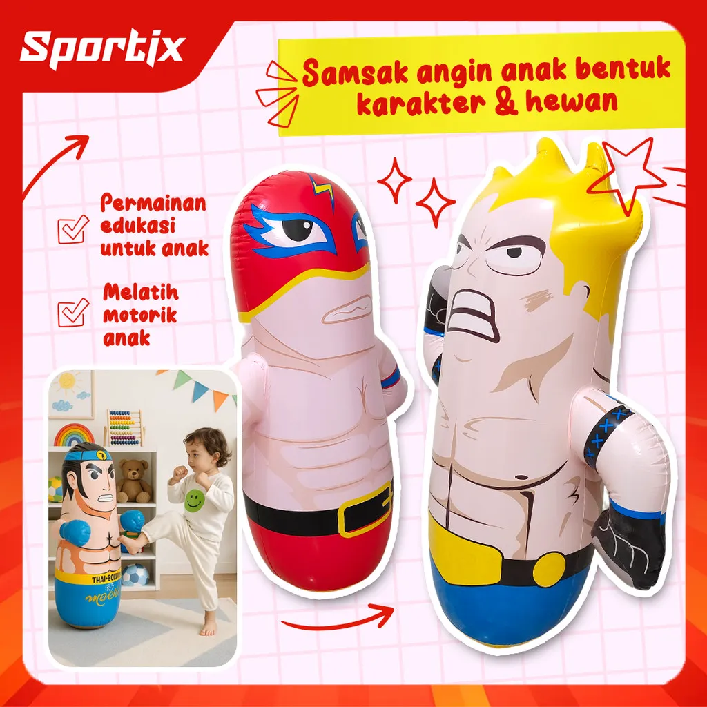 Sportix - Samsak Balon Tinju Mainan Anak Karakter Hewan & Superhero 3D