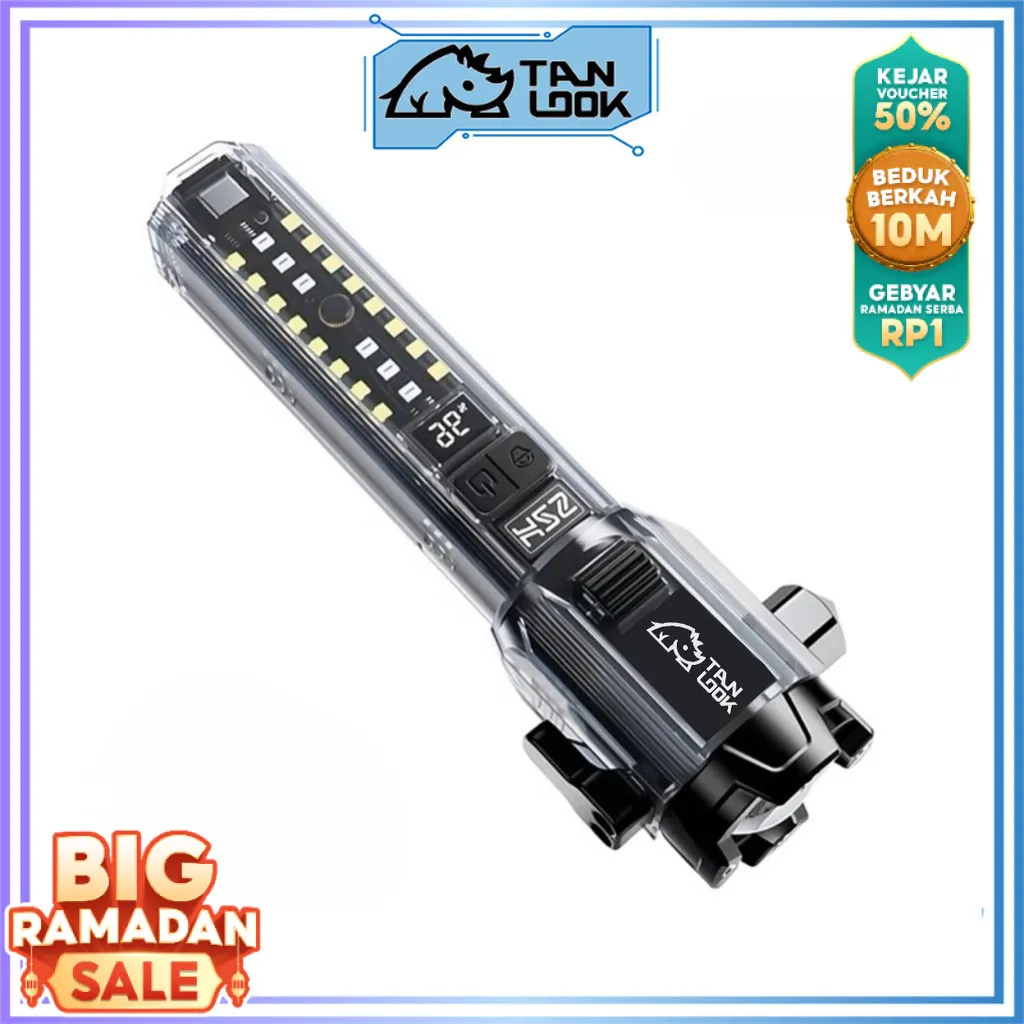 TANLOOK Lampu Senter Led Roll Zoom Alarm SOS strobo multifungsi powerbank