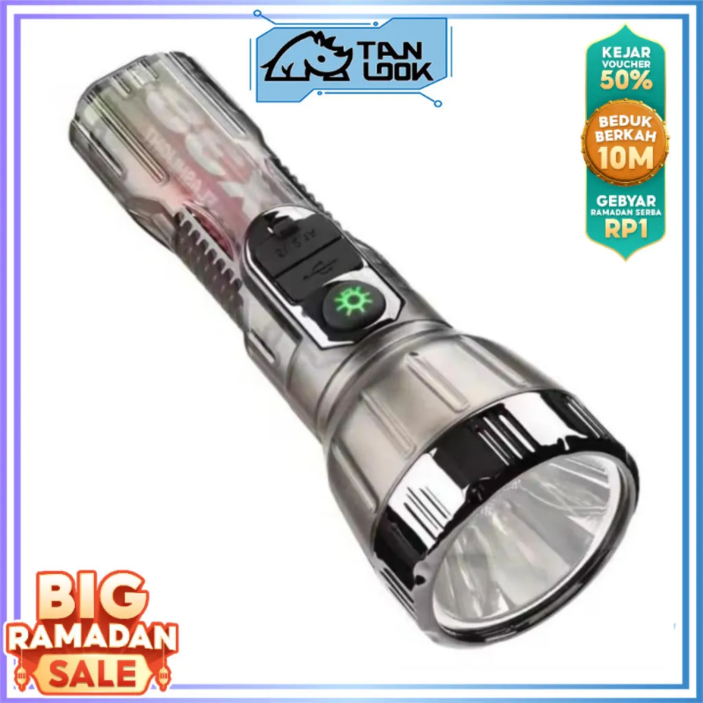 TANLOOK Senter LED Laser Jarak Jauh Panel Surya Transparan Tahan Air Dapat Diisi Ulang-Tipe C / Senter Panel Surya