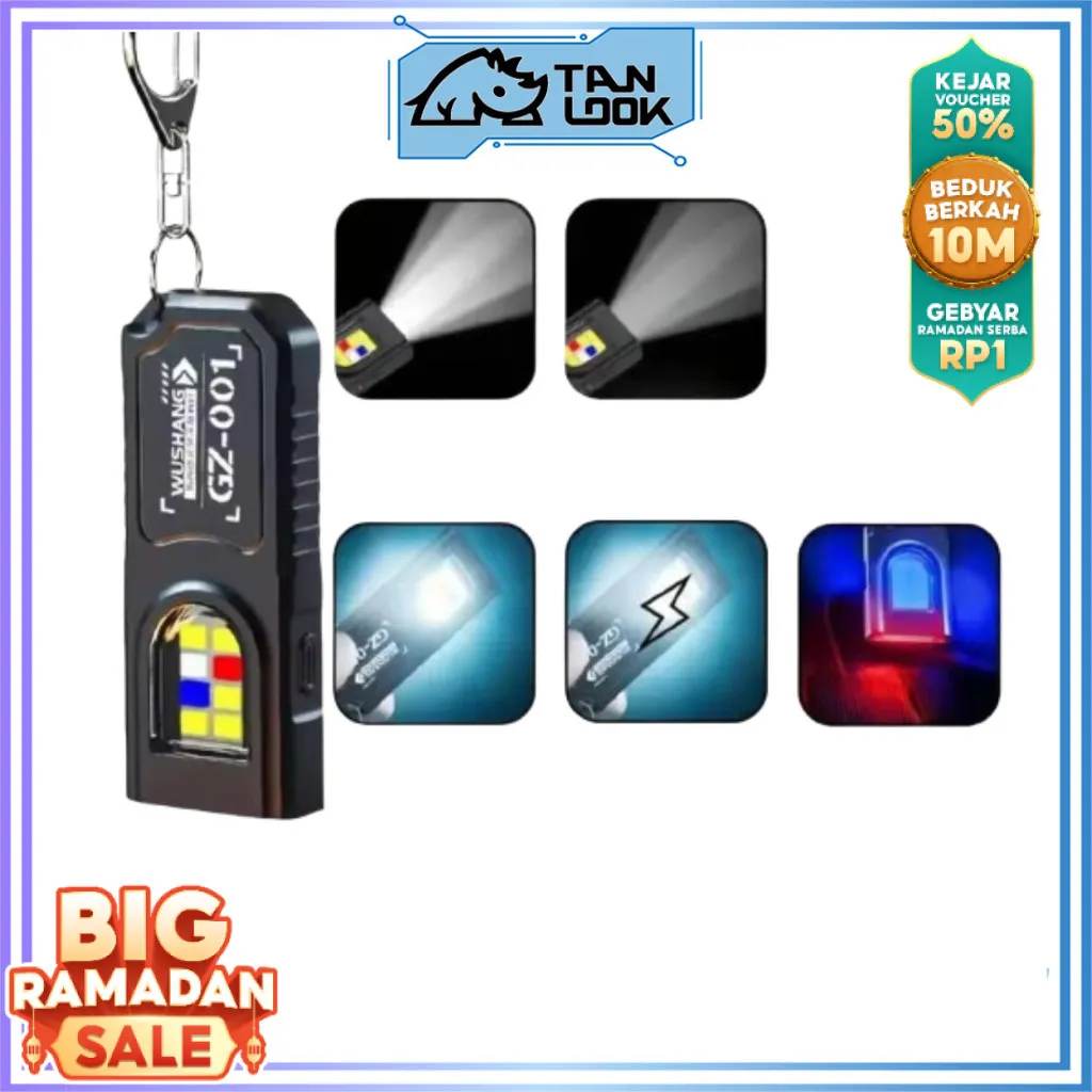 TANLOOK Senter LED Mini Multifungsi Clip dan Magnetik / Senter Mini 5 Mode Cahaya / Senter Cas USB