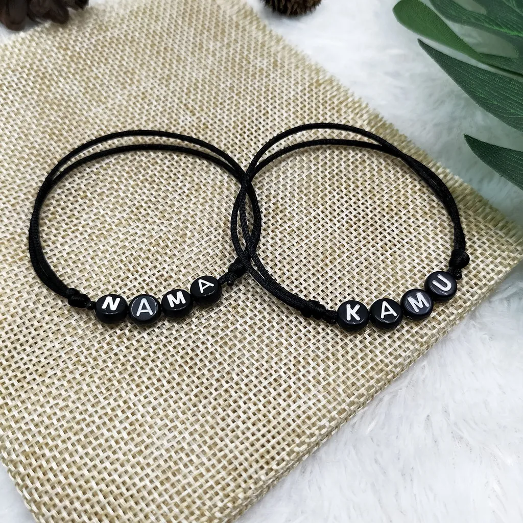 Gelang Custom NAMA Huruf Bulat Tali Satin Cina 1mm