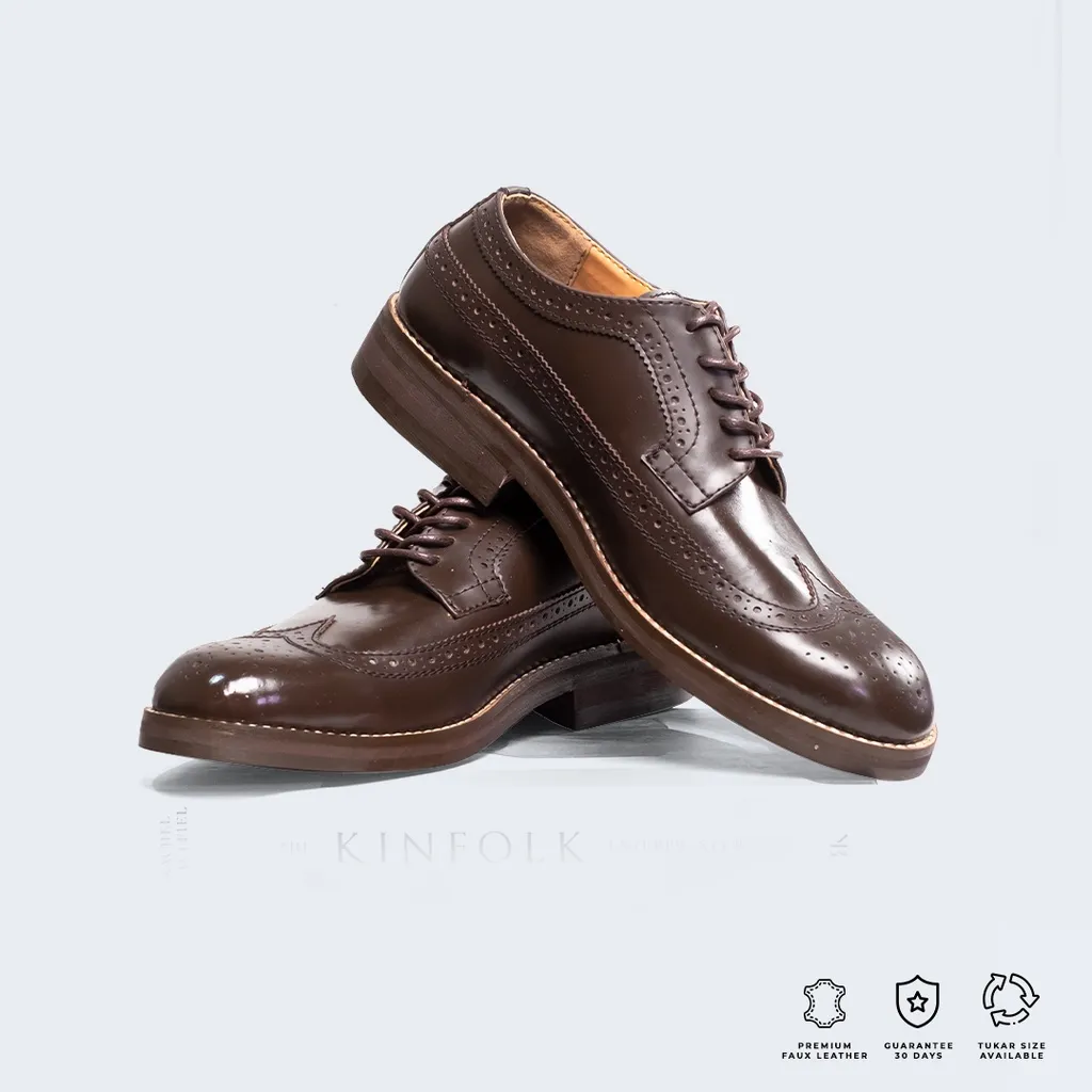Sepatu Formal Pria Oxford Sanada Longwing Coklat Tua - Brygan Craftmanship