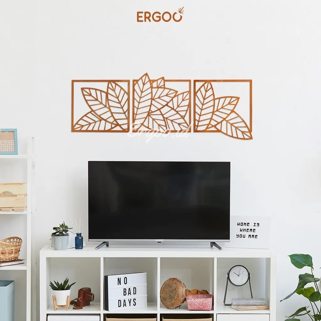 ERGOO Hiasan Dinding Kayu Motif Daun - Wall Decor Kamar Minimalis - 3 Ukuran (S/M/L) - Bisa COD