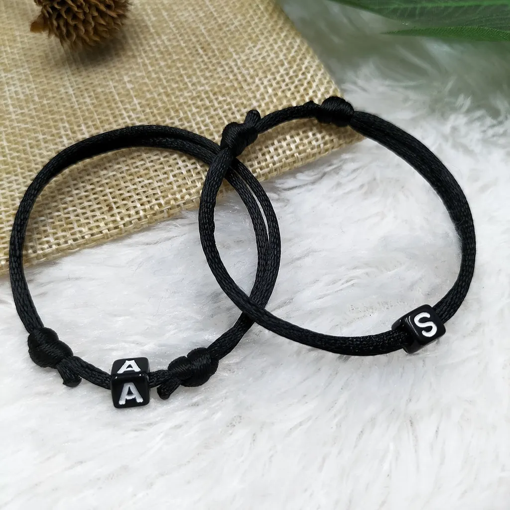 Gelang Satin 2mm Inisial Huruf Dadu Hitam Series GE