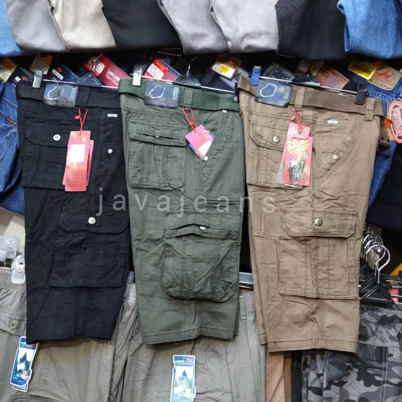 Celana cargo pendek BAWANG CHENG "original" katun twiil gratis ikatpinggang