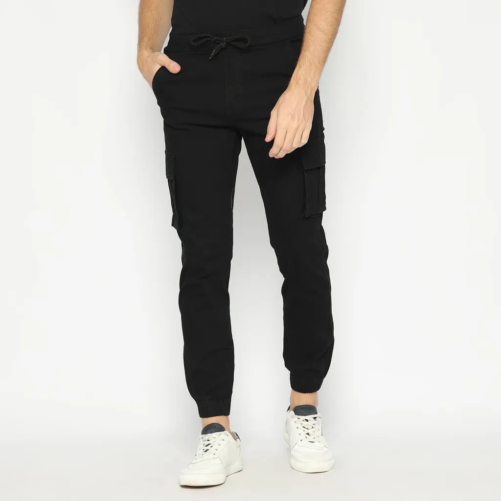 FICHINO Celana Panjang Kargo Jogger Cargo Long Pants Slim Fit Stretch Warna Romeo Black Seattle Series