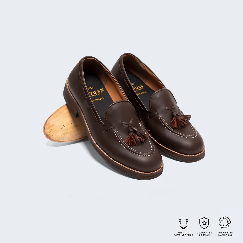 Brygan Craftmanship - Sepatu Kerja Kulit Pantofel Fantofel Formal Pria Loafer Adam Tassel Coklat Tua