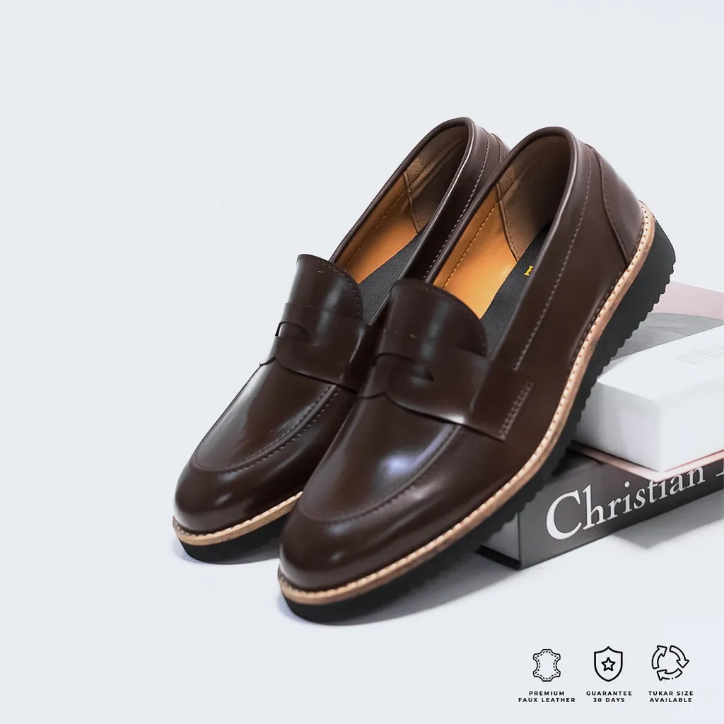 Brygan Craftmanship - Sepatu Kerja Kulit Pantofel Fantofel Formal Pria Loafer Adam Loafer Coklat Tua