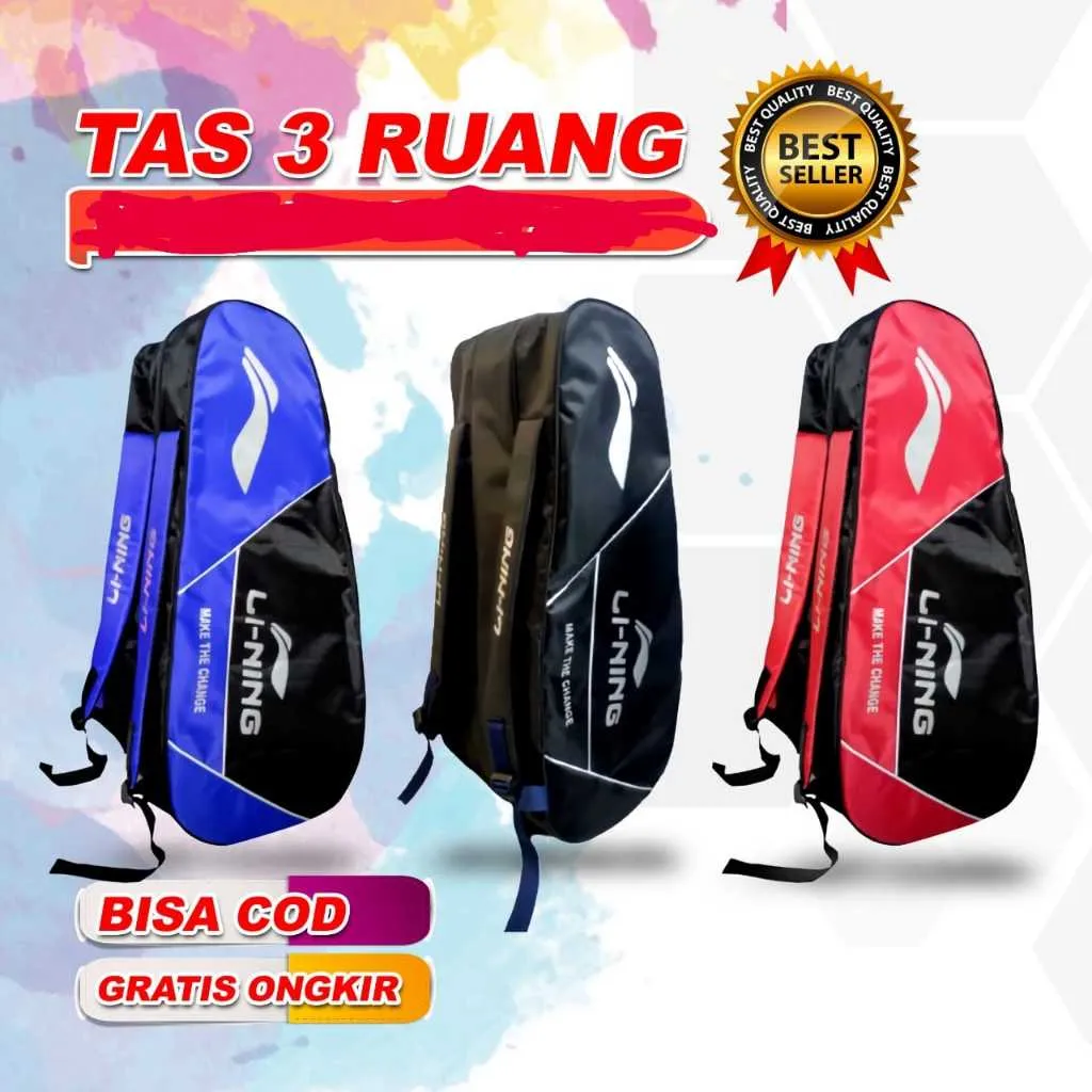 TAS RAKET RANSEL 3 RUANGAN BADMINTON Olahraga Outdoor raket  bulutangkis ransel pria ransel wanita