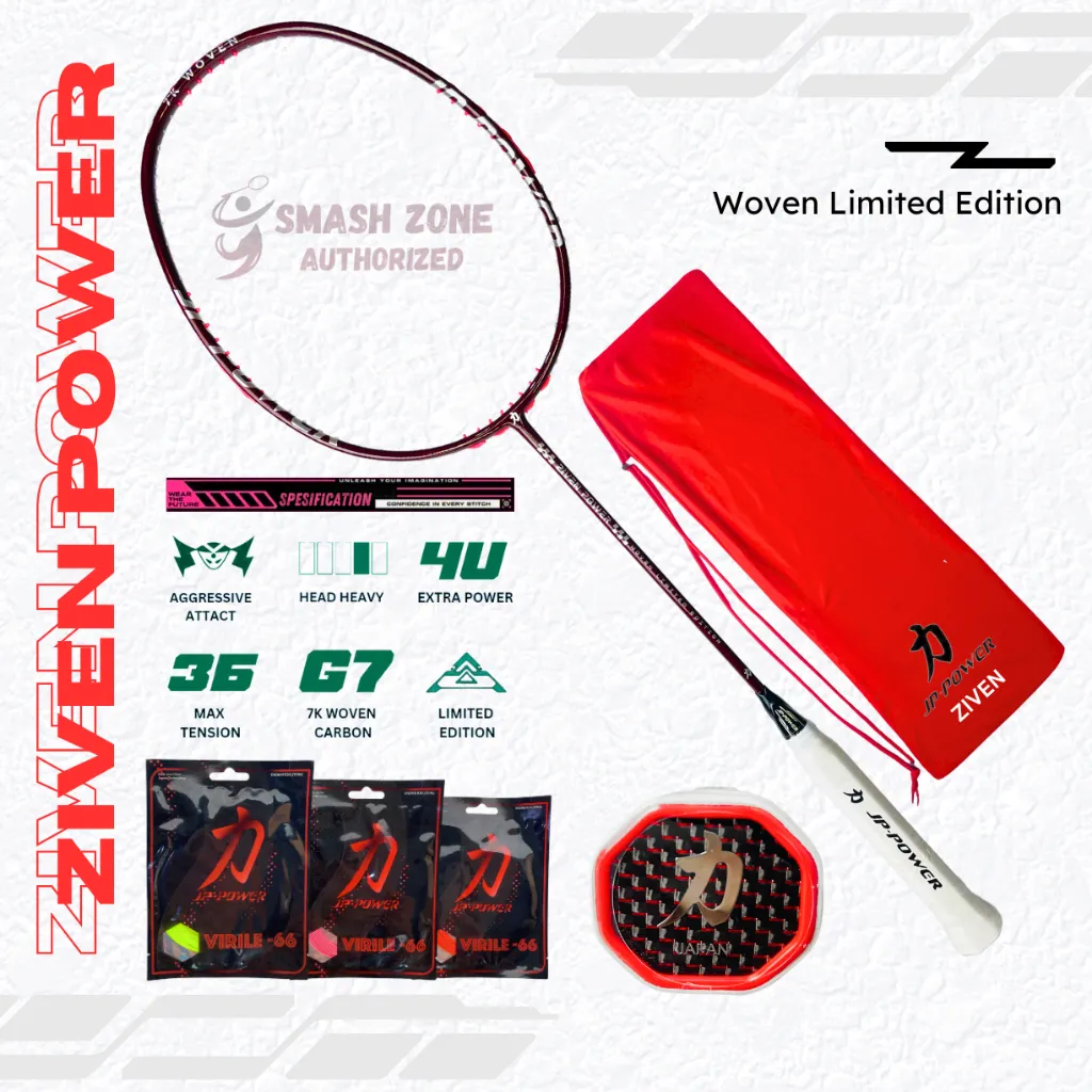 Raket Badminton JP POWER Ziven Power Woven Limited Edition Original 36 LBS Gratis Tas | Raket Bulu Tangkis Head Heavy Racket Bulutangkis Professional