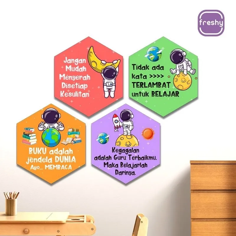 Dekorasi Kelas Hiasan Dinding Segi 6 Hexagonal Tema Motivasi Anak Sekolah