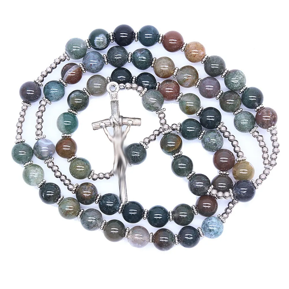 ALPHA OMEGA - Kalung Rosario Batu Giok dan Indian Agate Batu Alam Asli Pria Wanita Katolik