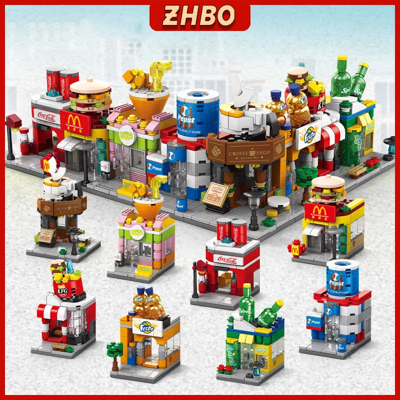 ZHBO Mainan Anak Perempuan Bricks City Toko McDonald's Model DIY Kreatif Untuk Susun Edukasi Mainan 5/6/7/8 tahun