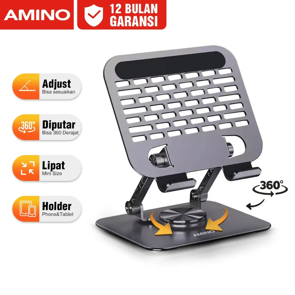 AMINO Tablet Stand Holder Foldable 360 Rotatable Stand Holder Multifunction Aluminum Alloy Untuk Tablet Phone / Universal Tablet Desktop Stand Di Lipat