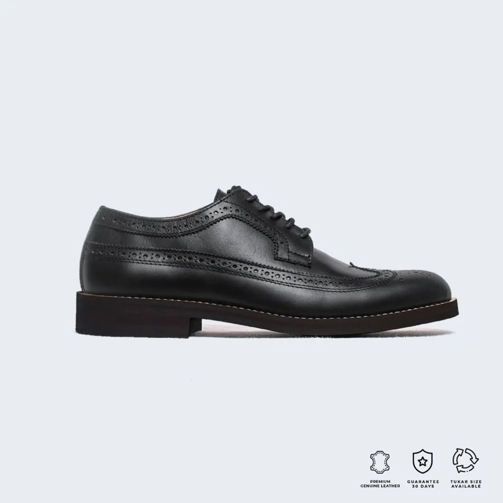 Brygan Craftmanship - Sepatu Kulit Asli Formal Pria Longwing - Sepatu Kerja Sepatu Hitam Sepatu Kantor
