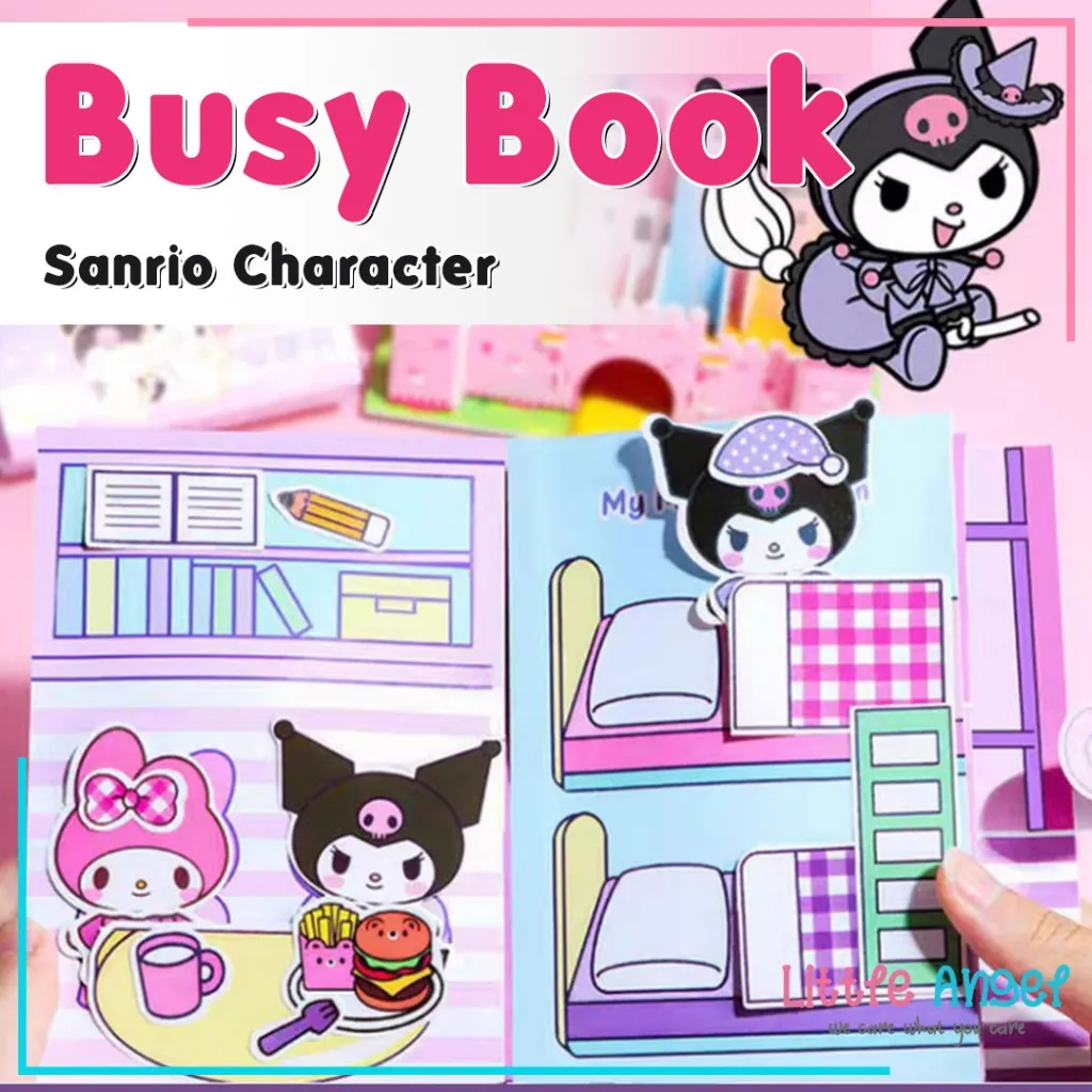 Mainan Stiker Sanrio Quiet Book DIY Mainan Edukasi Busy Book Buku Mainan Kreatif Cerita Anak Aktifitas Menempel Mewarnai Gunting Boneka Kartun Paper Doll Kuromi Cinnamoroll MyMelody Hello kitty Dress Up Stiker Latihan Montessori