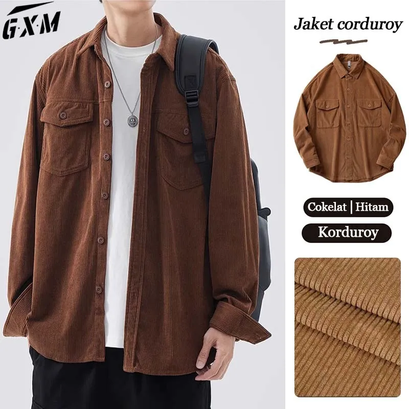 Kemeja Corduroy Retro Long Sleeve Outer Shirt Casual Oversize Kemeja Casual Kasual  Kemeja Corduroy Brown Coklat Black Hitam Kemeja Outer Corduroy Longgar Kemeja Corduroy Korean Style Kemeja Korduroi Polos Pria Lengan Panjang corduroy jacket Kemeja Jaket