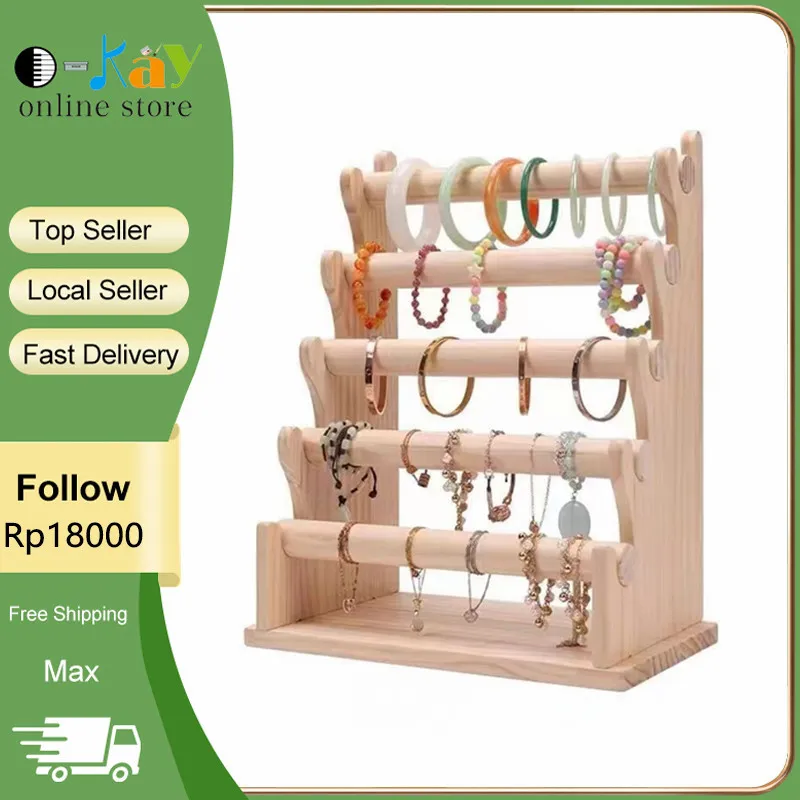 O-KAY Tempat Display Aksesories 3/4/5 Susun Rak Pajangan Aksesories Minimalis Multi-fungsi Kayu Solid Yang Dapat Dilepas