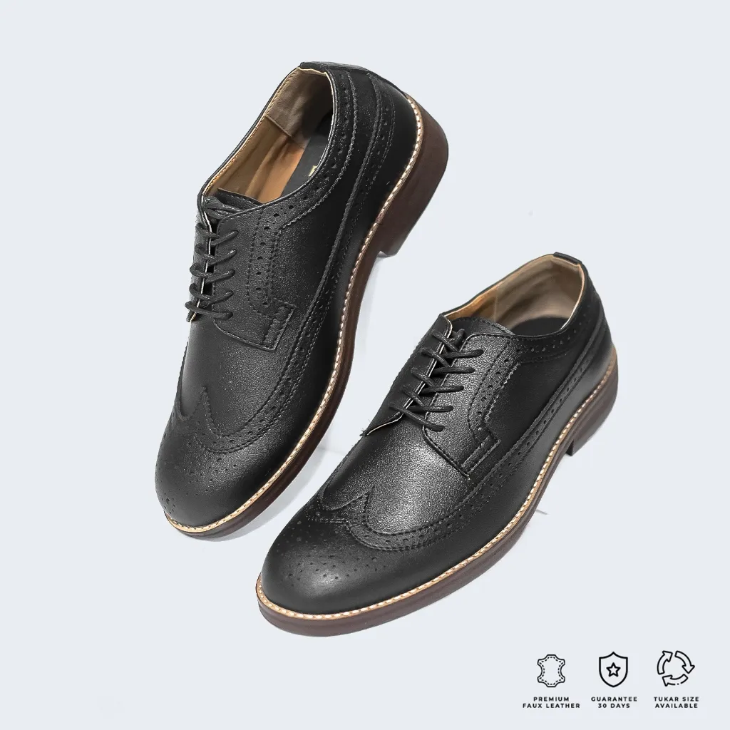 Brygan Craftmanship - Sanada Longwing Sepatu Formal Pria Hitam Kerja Kantor Kondangan Pantofel