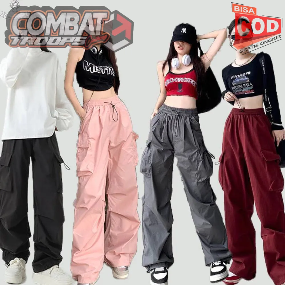 Cargo Pants Celana Cargo Parasut Panjang Cream Streetwear Unisex Celana Cargo Panjang Wanita Celana Joger Wanita Celana Hiphop Celana Cepat Kering Celana Ringan Celana