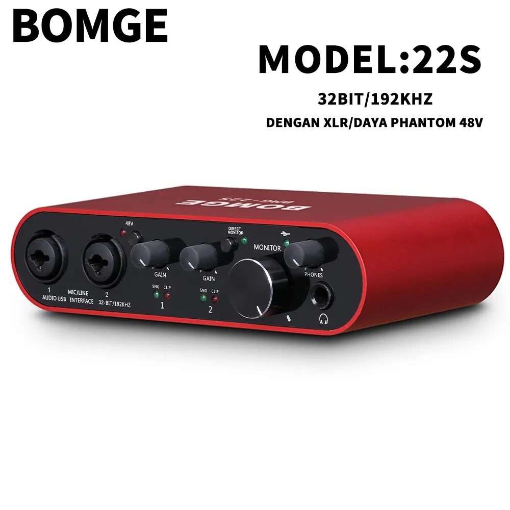 BOMGE 22S USB Audio Interface Soundcard With XLR/48V Phantom Power,32Bit/192kHz Soundcard USB audio interface recording