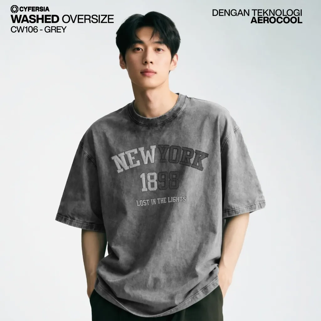 Cyfersia Atasan Kaos Oversize Boxy Wash Look New York 1898 Bahan Aerocool Anti Gerah Nyaman Seharian OSCW106
