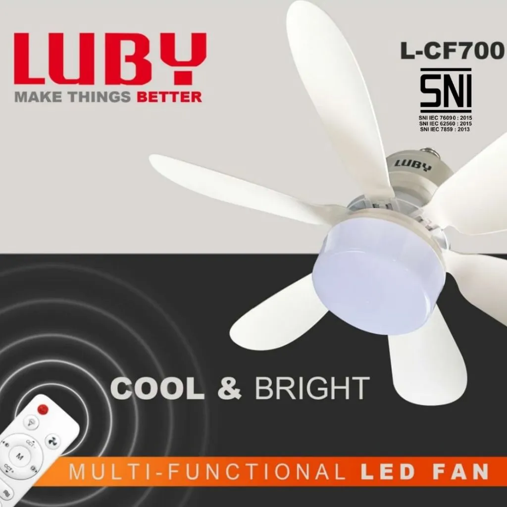 Kipas angin plafon LUBY lampu 2in1 lampu kipas remote yang dapat diredupkan dengan lampu LED putih
