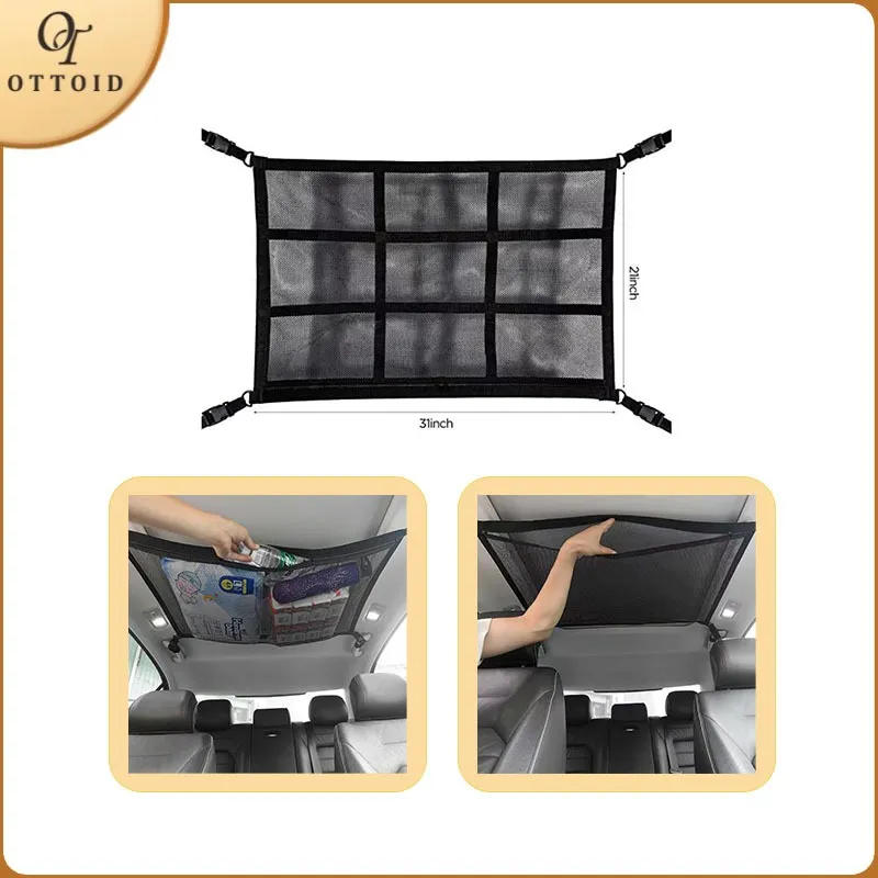 OTTOID Jaring Penyimpanan Berkapasitas Besar Untuk Mobil Tas Penyimpanan Atap Mobil Organizer Mobil Aksesoris Interior Mobil Nyaman Untuk Perjalanan Luar Ruangan