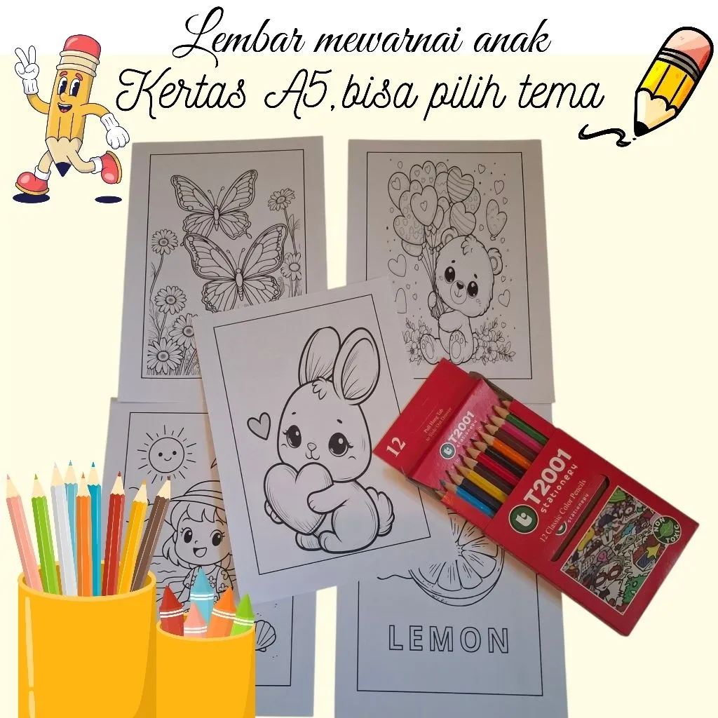50 lembar kertas mewarnai anak untuk mengisi aktivitas#bisa pilih tema#Tanpa pensil warna