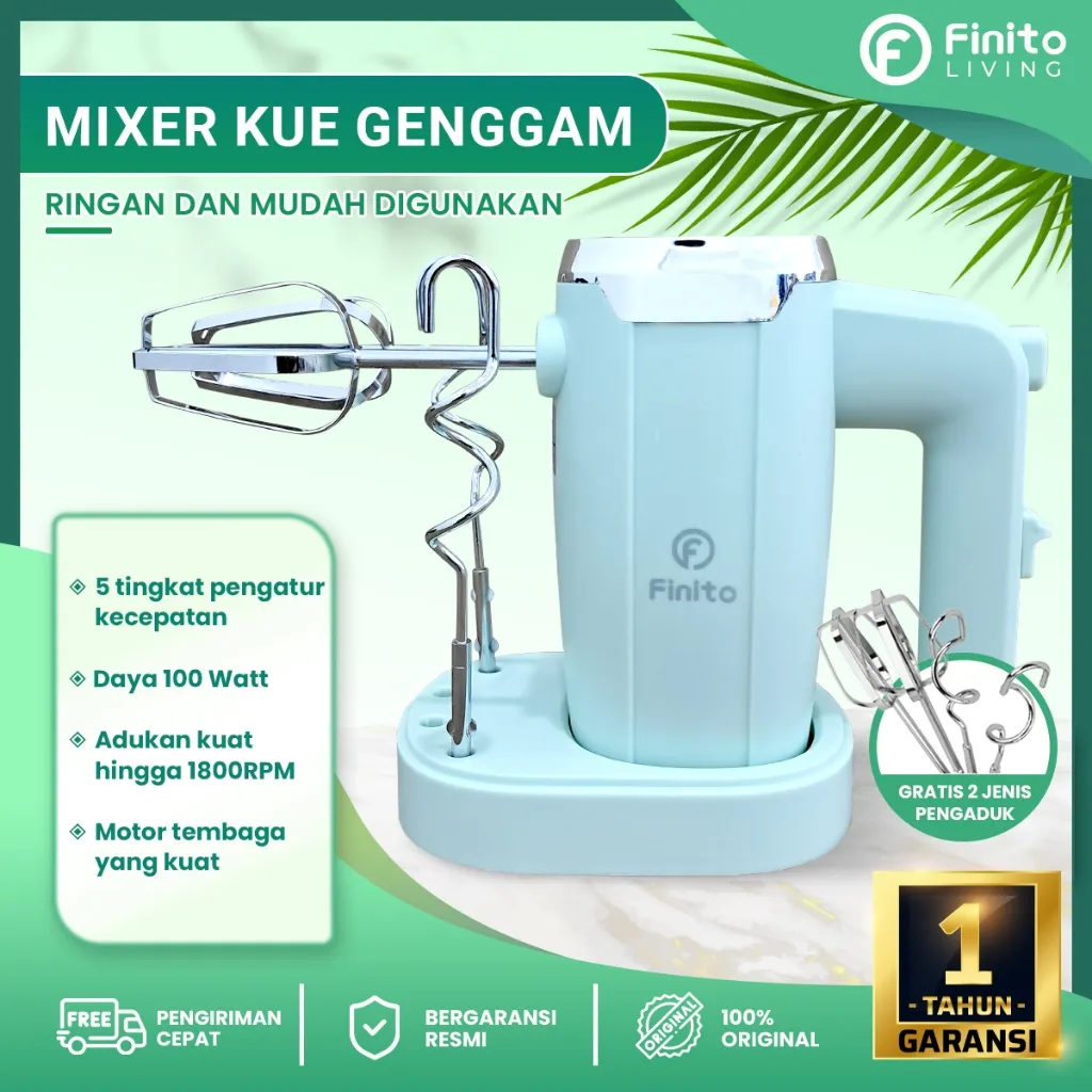 Mixer Genggam Tatakan Finito MX001D / Hand Mixer Elektrik 5 Speed Alat Pengaduk Otomatis 5 Level / Alat Pengocok Telur Free 2 Alat Pengaduk