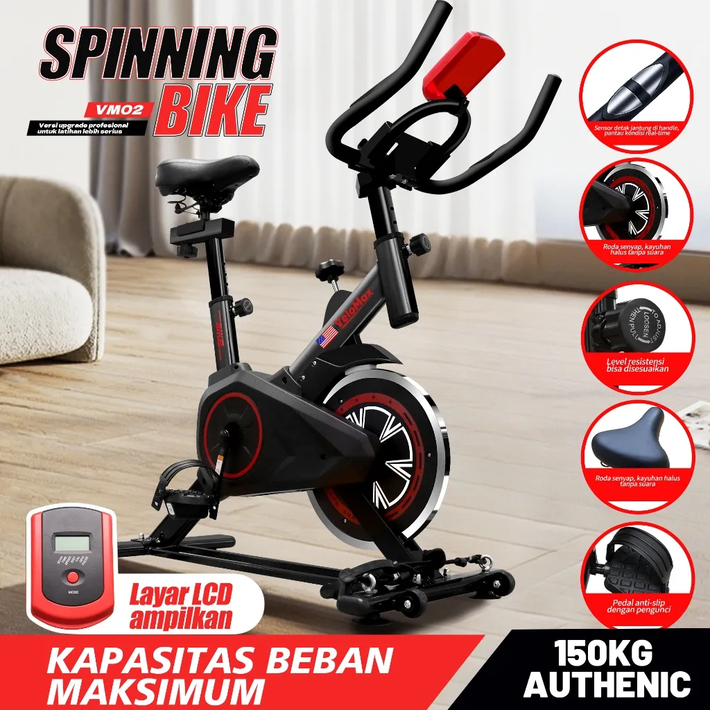 VeloMax  Sepeda Statis Spinning Bike Adjustable Execise Bike Indoor Alat Fitness Cardio Gym Home