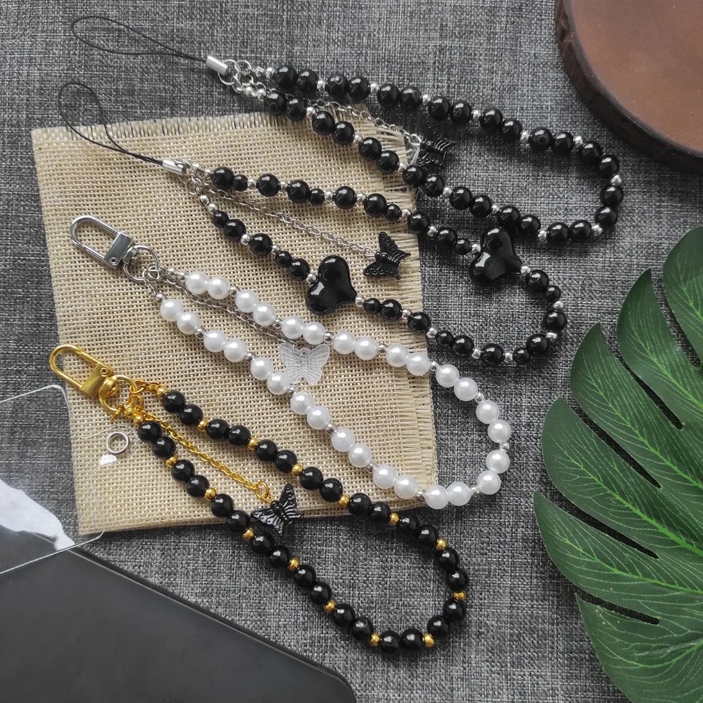 Strap Tali Gantungan HP Bracelet Gelang Lanyard Phone Hitam Putih