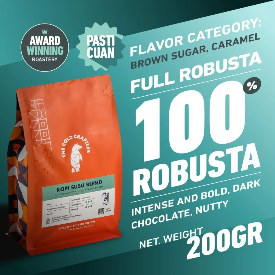 Kopi Susu Espresso Blend 100% Robusta 200GR Minuman Kekinian Biji Bubuk 100% Robusta Roasted Coffee Beans Biji Kopi Bubuk