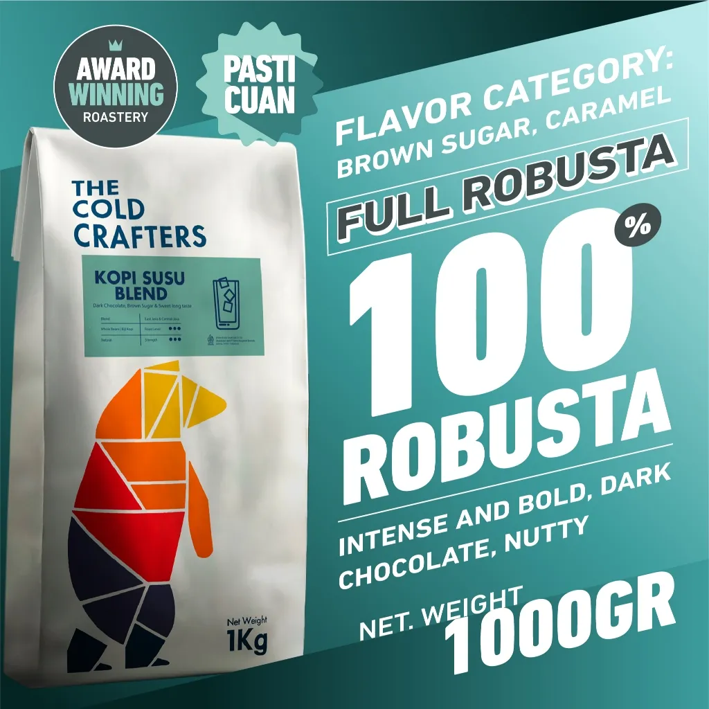 Kopi Susu Espresso Blend 100% Robusta 1KG  Minuman Kekinian Biji Bubuk 100% Robusta Roasted Coffee Beans Biji Kopi Bubuk - 1000 gram, Biji Kopi