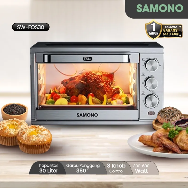 SAMONO Oven Listrik Low Watt 30 Liter Stainless Silver Pemanggang Serbaguna SW-EOS30