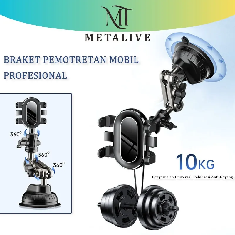 METALIVE Cangkir Pengisap Car Phone Holder Mobil 360° Rotation Dudukan Ponsel Fotografi Pemotretan Untuk Memotret Di Dalam Mobil/ Dashboard Kaca