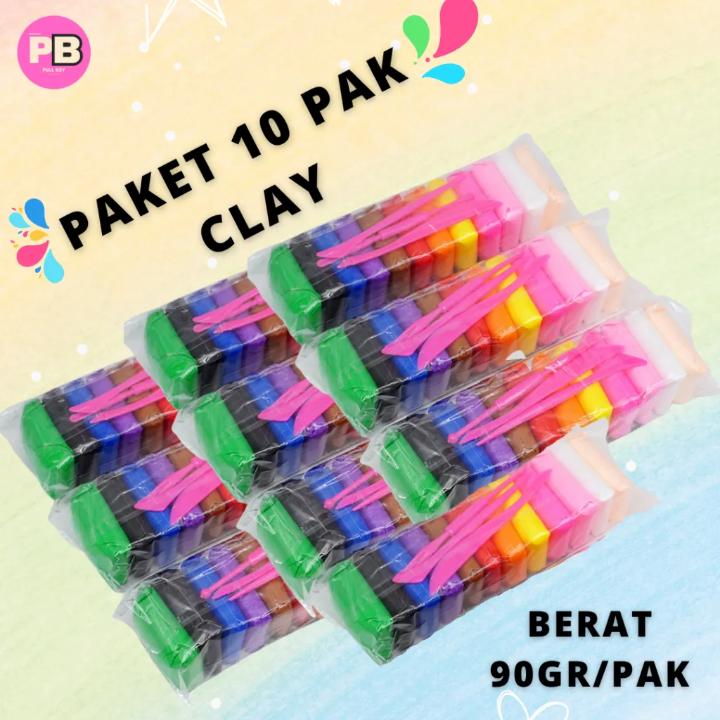 Paket 10 Pak Clay Polymer 12 Warna Mainan Anak Clay Ultralight Clay Mainan Edukasi Clay Slime