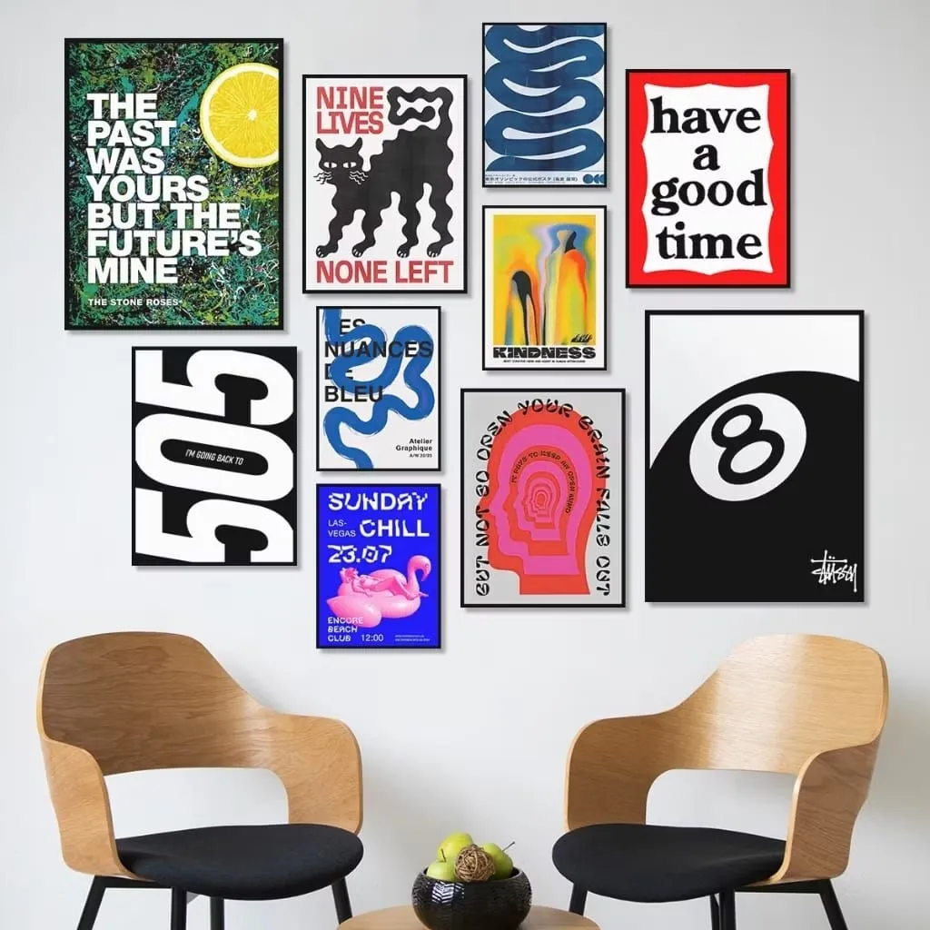 Hiasan Dinding Poster Aesthetic Stussy 8 Ball Bauhaus Pajangan Dekor Walldecor Modern Vintage - 8Ball