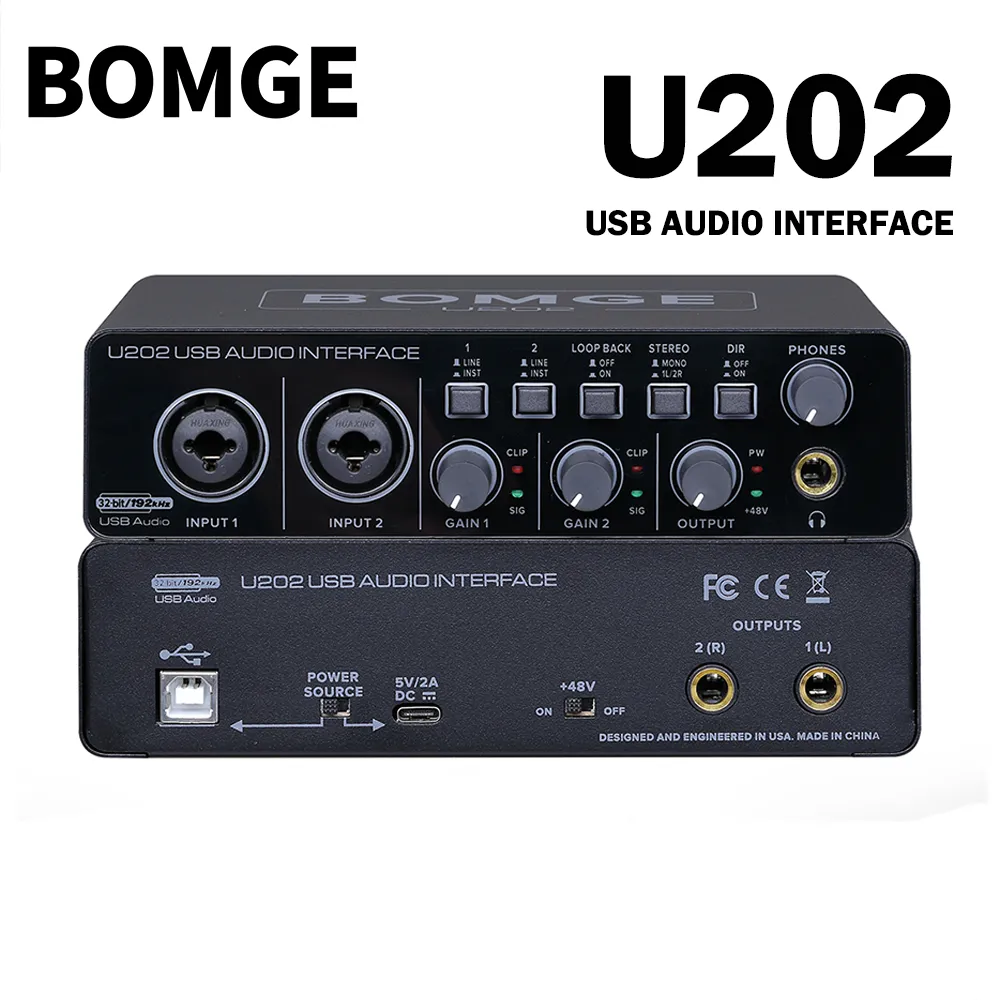 BOMGE U202 USB Audio Interface with Mic Preamplifier XLR/TSR/TS Ports,48V,32-Bit/192kHz Resolution for Vocalist Producer with 48V Phantom