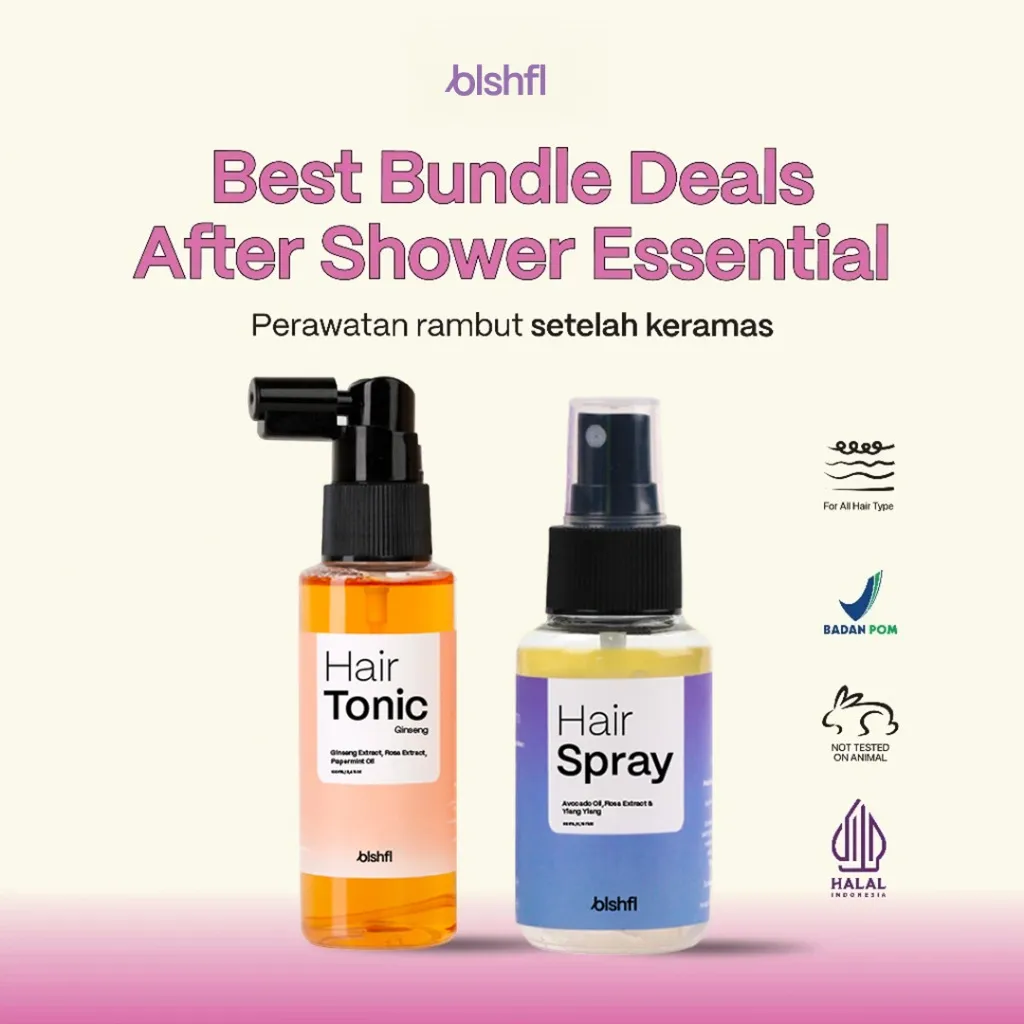 BLSHFL After Shower Essential - Blishful Paket Perawatan Rambut Setelah Keramas (Hair Tonic Ginseng + Hair Spray Serum)